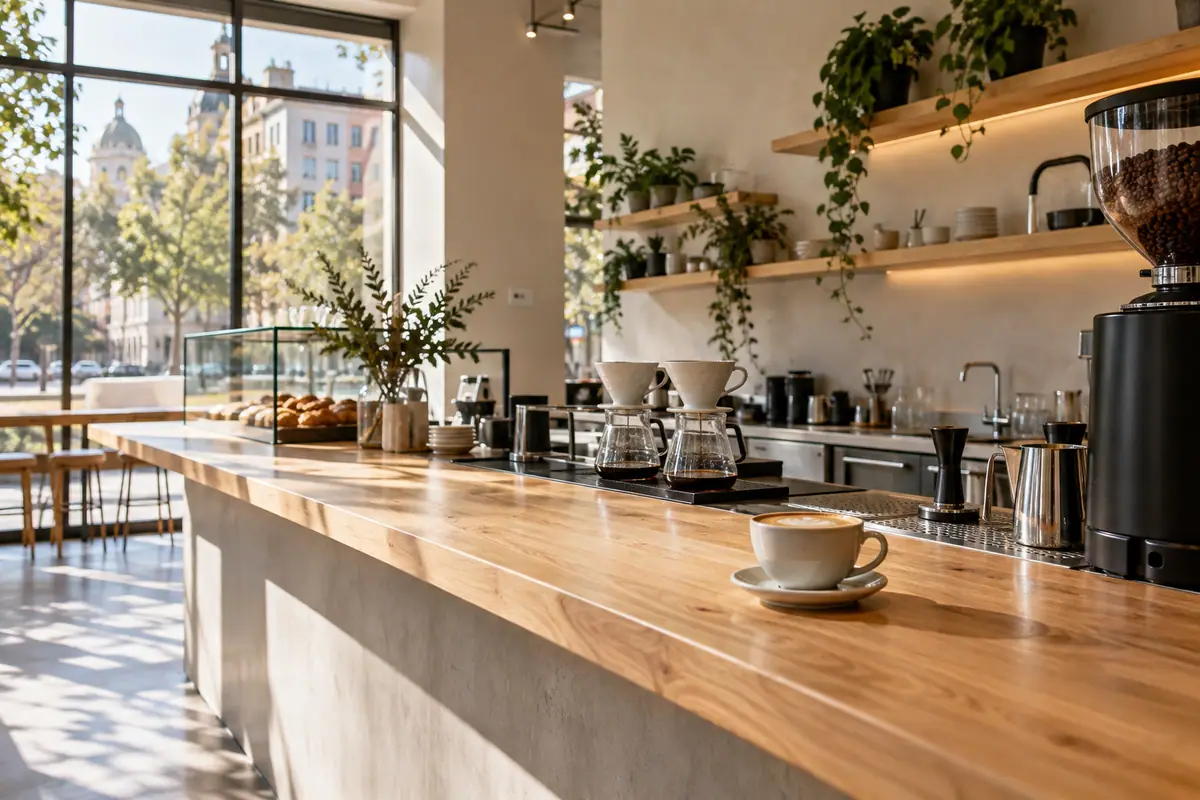Photoreal travel-editorial view of Academic Coffee in San Jose, California