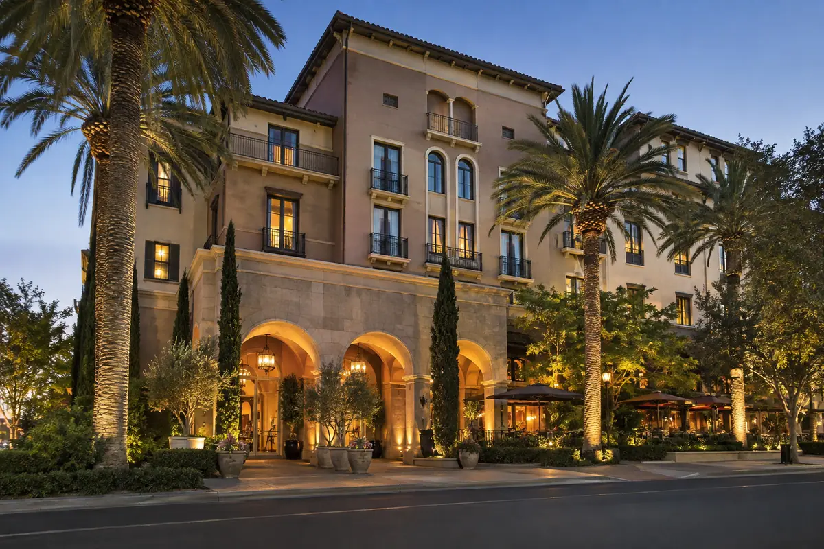 Photoreal travel-editorial view of Hotel Valencia Santana Row in San Jose, California