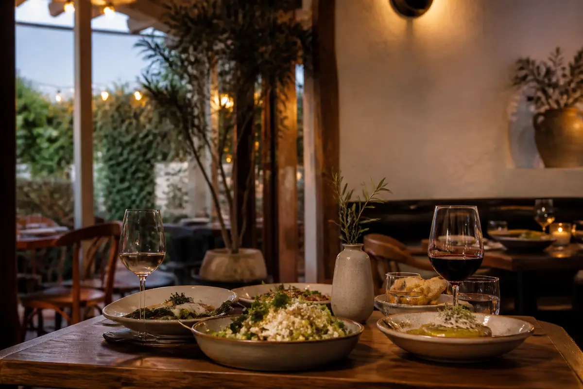 Photoreal travel-editorial view of Barbareno in Santa Barbara, California