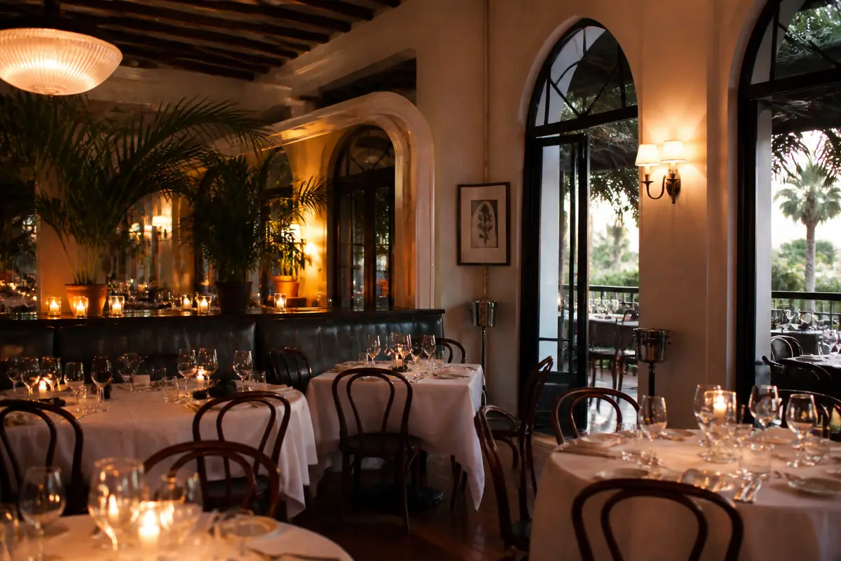 Photoreal travel-editorial view of Bouchon Santa Barbara in Santa Barbara, California