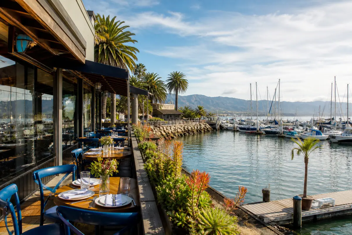 Photoreal travel-editorial view of Brophy Bros. in Santa Barbara, California