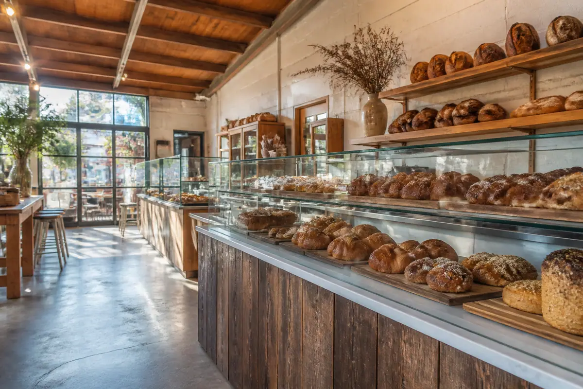Photoreal travel-editorial view of Helena Avenue Bakery in Santa Barbara, California