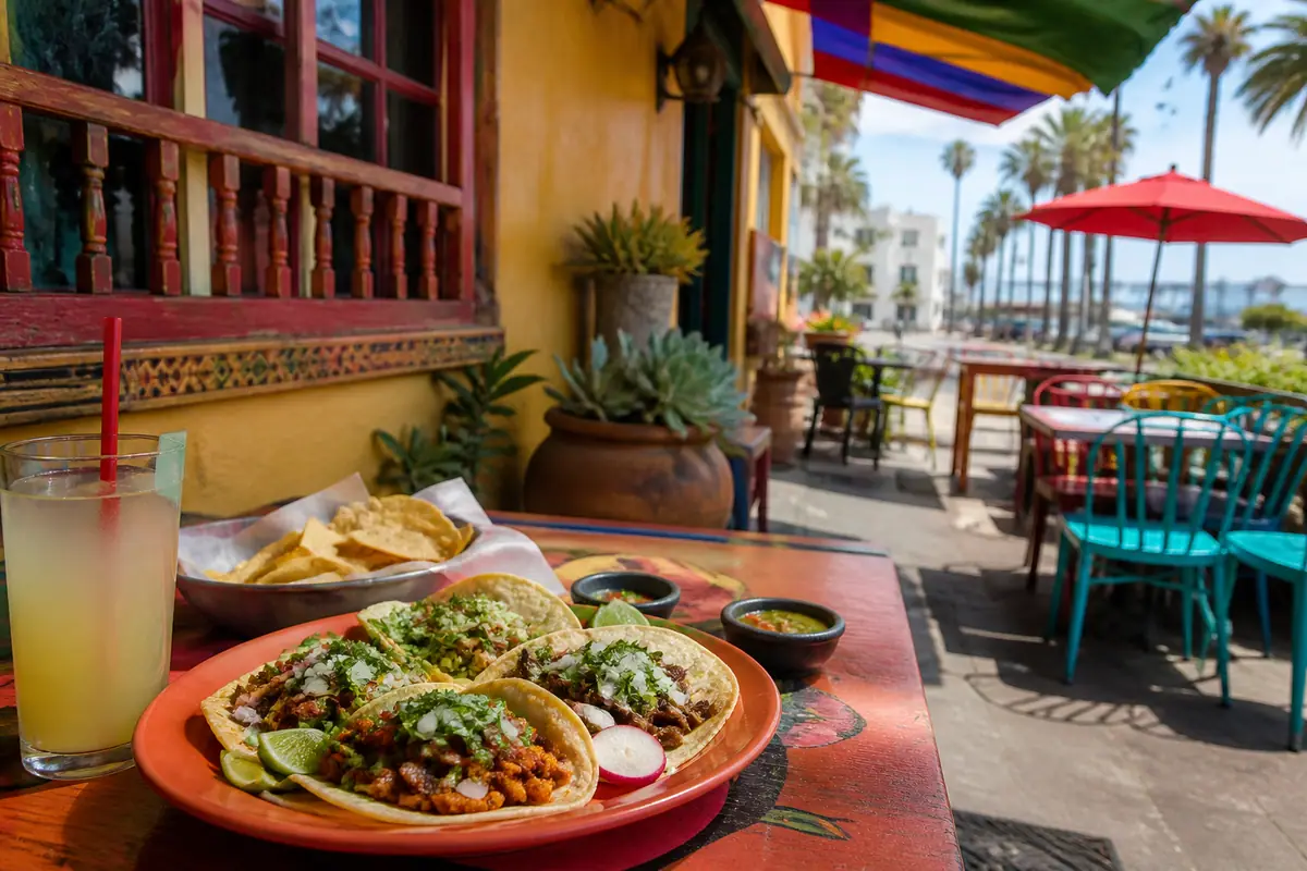 Photoreal travel-editorial view of Mony's Mexican Food in Santa Barbara, California
