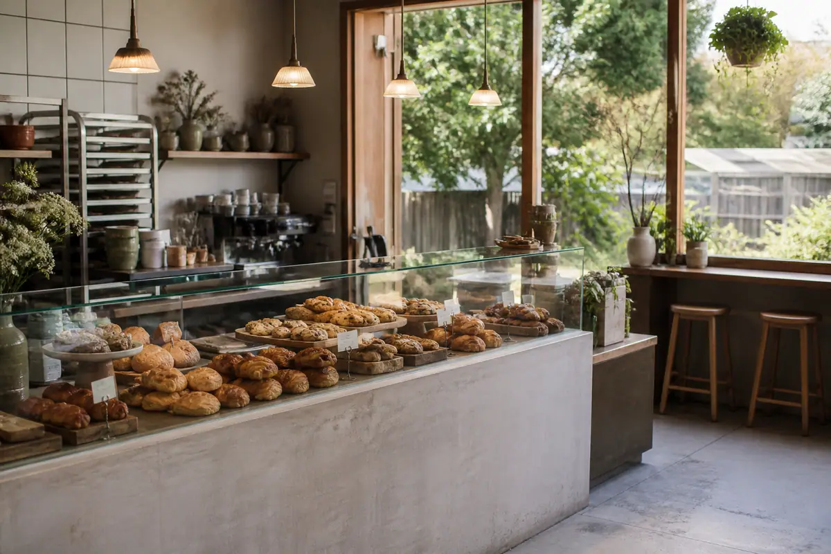 Photoreal travel-editorial view of Companion Bakeshop in Santa Cruz, California