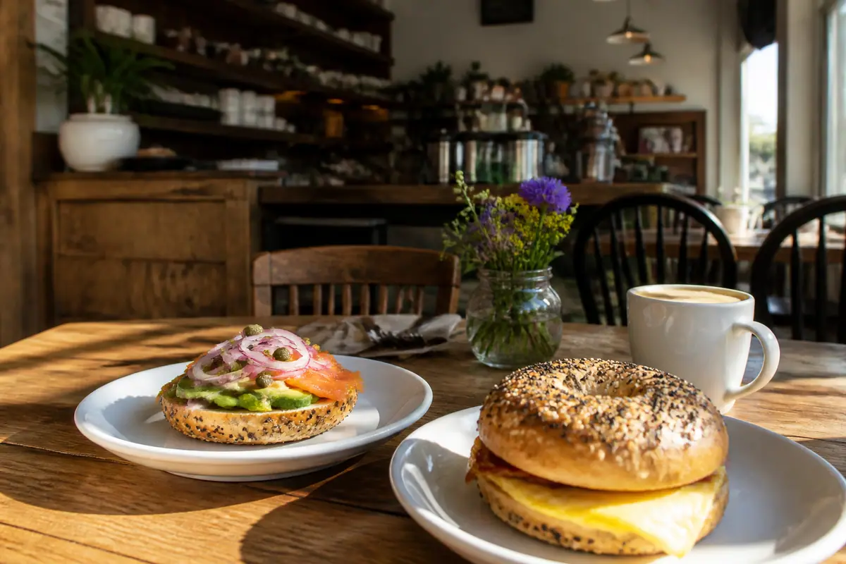 Photoreal travel-editorial view of The Bagelry in Santa Cruz, California