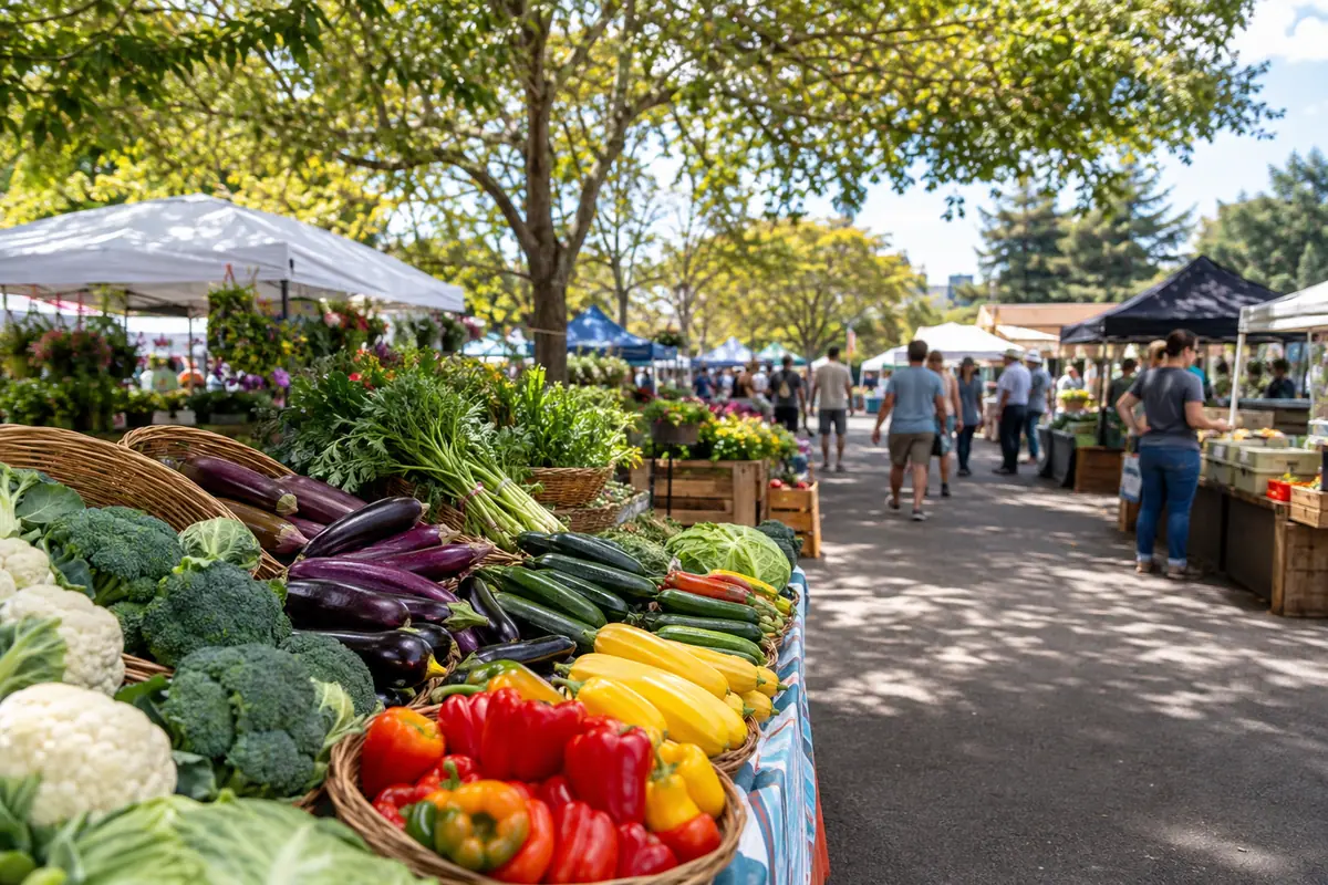Photoreal farm stands at the Santa Cruz County Fairgrounds Farmers Market