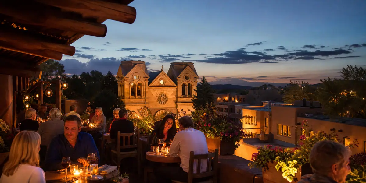 Photoreal dining scene representing Coyote Cafe in Santa Fe