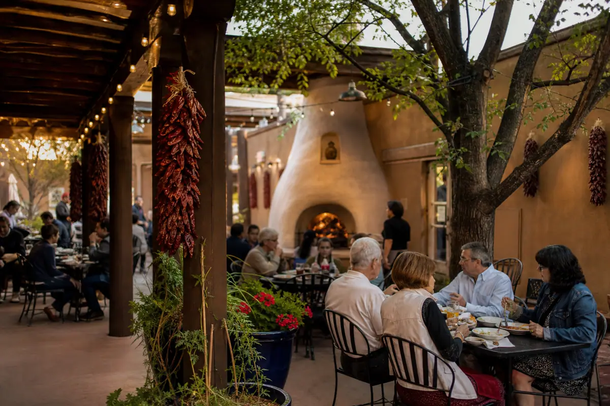 Photoreal dining scene representing La Choza in Santa Fe