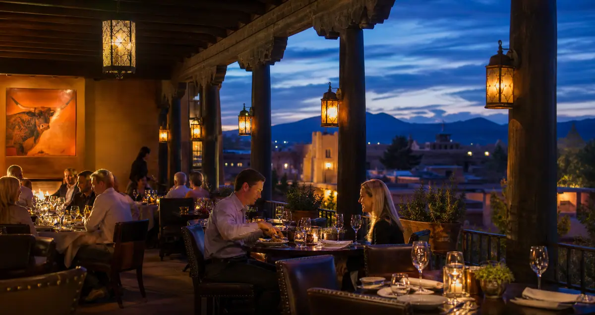 Photoreal dining scene representing Market Steer Steakhouse Dinner in Santa Fe