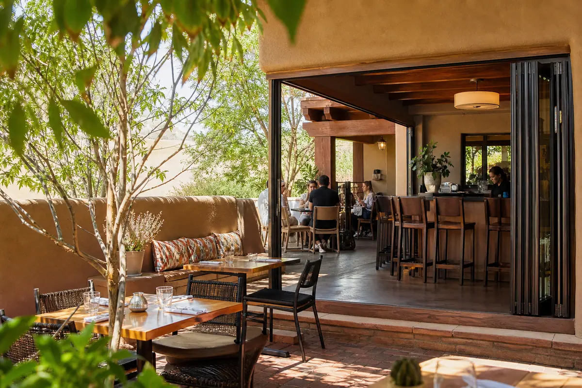 Photoreal dining scene representing Paper Dosa in Santa Fe
