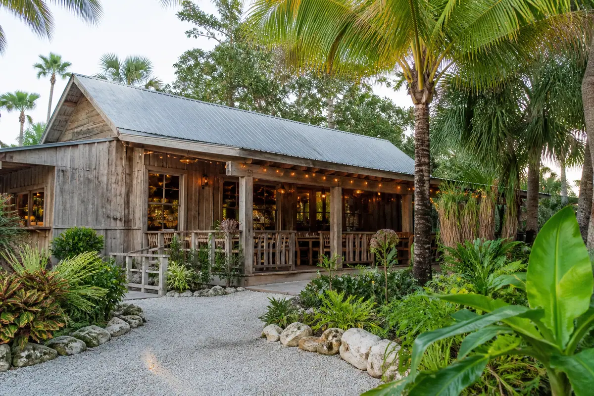 Photoreal travel-editorial view of Owen’s Fish Camp in Sarasota, Florida
