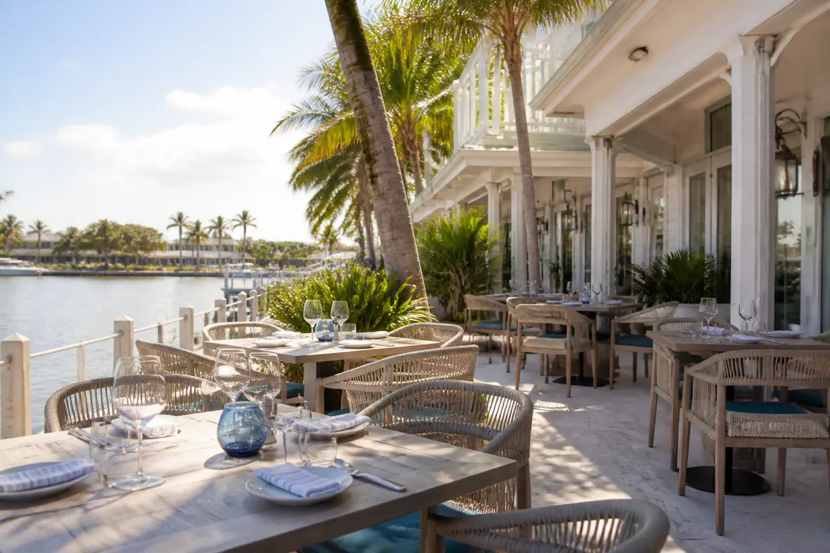 Photoreal travel-editorial view of Shore St. Armands in Sarasota, Florida