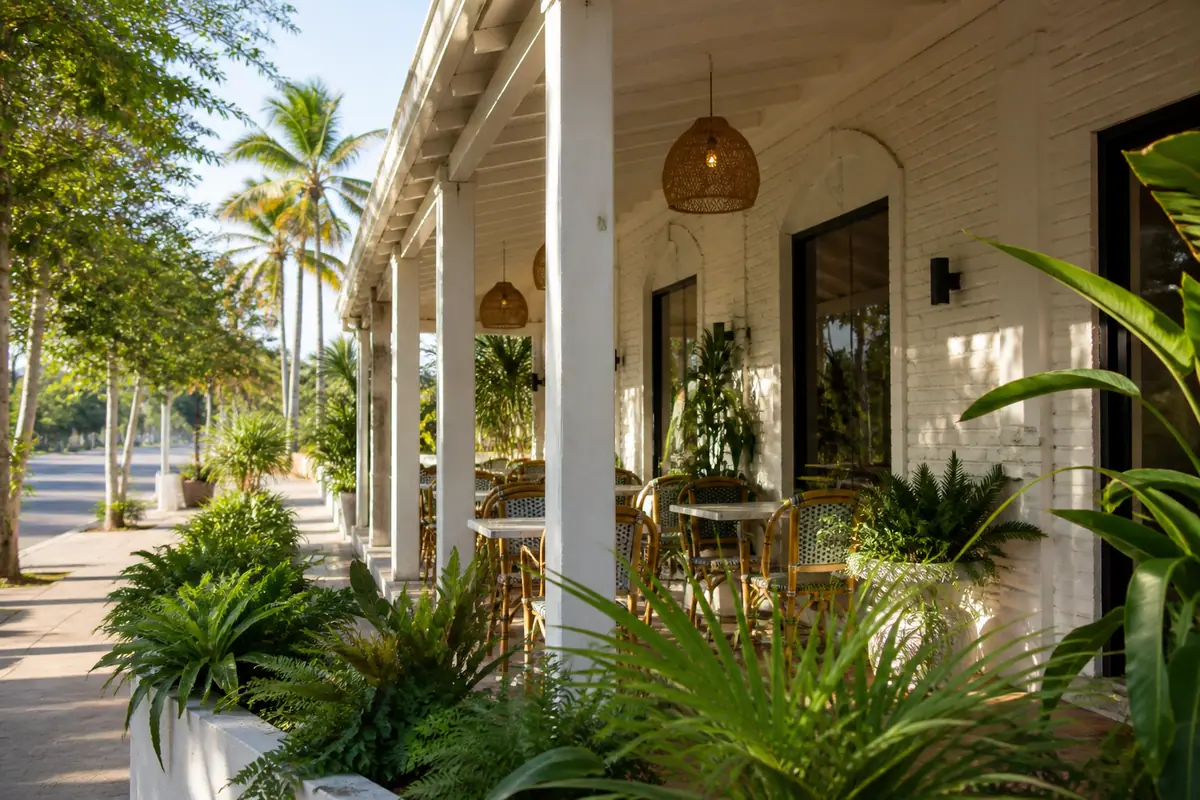 Photoreal travel-editorial view of Station 400 in Sarasota, Florida