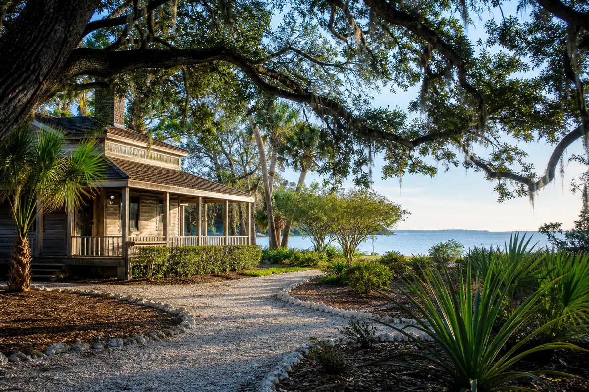 Photoreal travel-editorial view of Historic Spanish Point in Sarasota, Florida