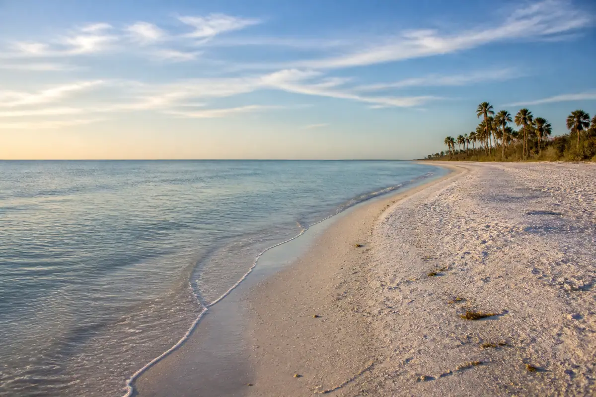 Photoreal travel-editorial view of Lido Key Beach in Sarasota, Florida