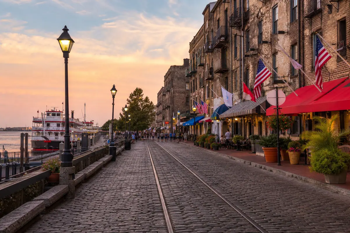 Photoreal view of River Street in Savannah