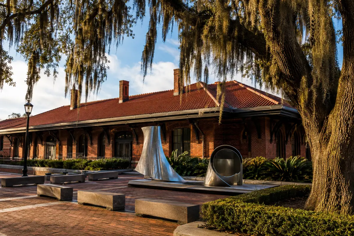 Photoreal historic industrial exterior of SCAD Museum of Art in Savannah