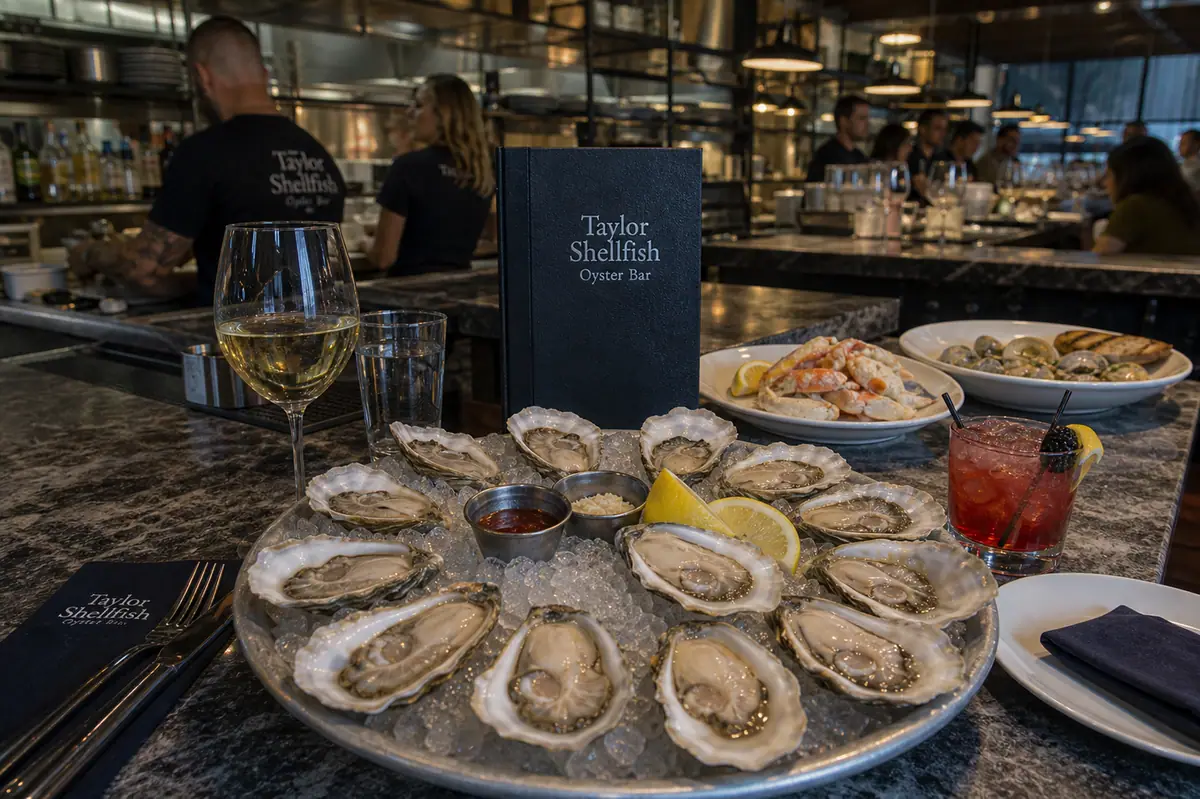 Photoreal oyster bar spread representing Taylor Shellfish Oyster Bar in Seattle