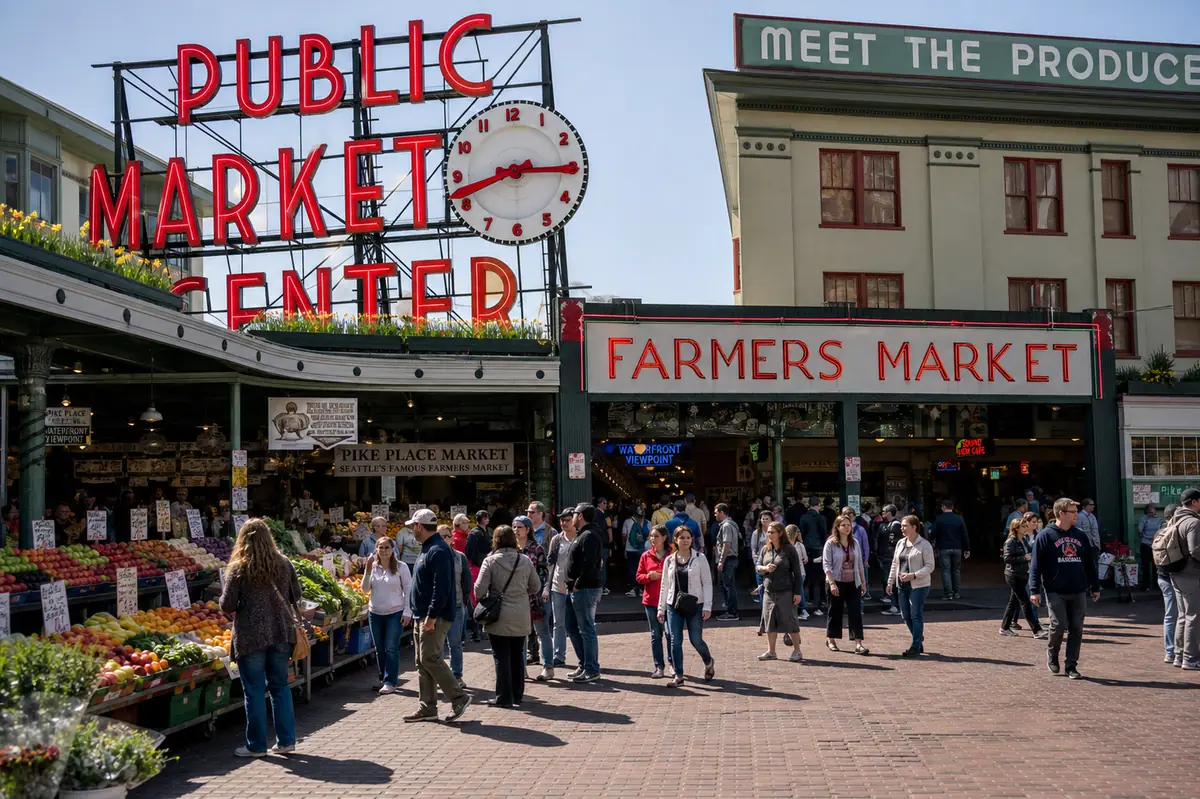 Photoreal Pike Place Market scene in Seattle