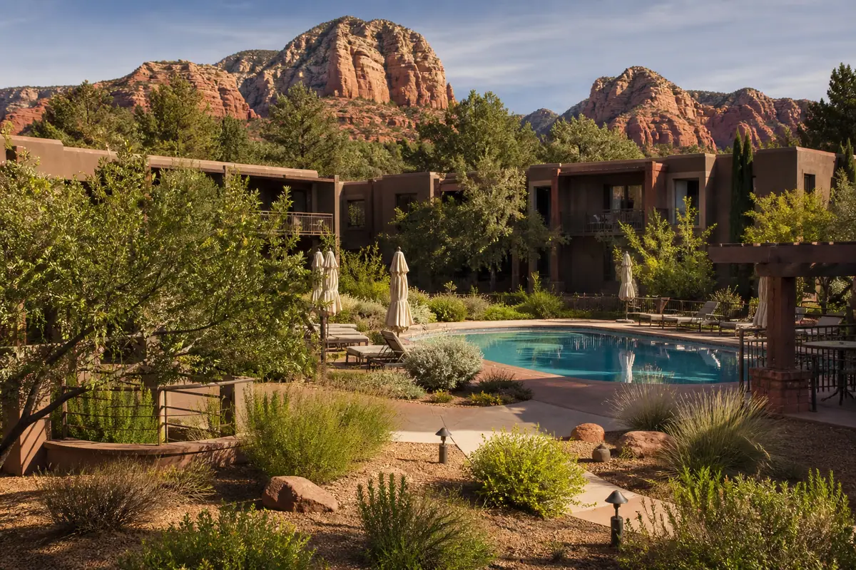 Photoreal travel-editorial view of Arabella Hotel Sedona in Sedona, Arizona