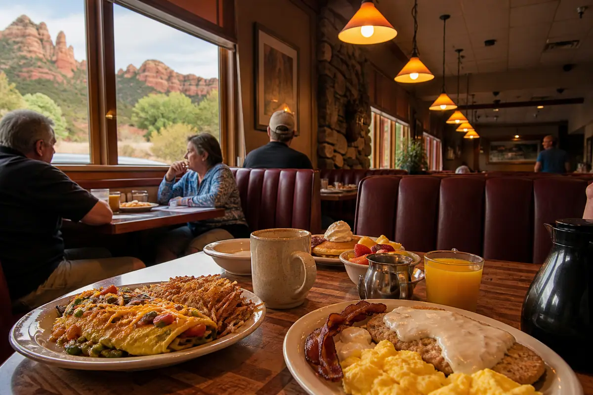 Photoreal travel-editorial view of Coffee Pot Restaurant in Sedona, Arizona