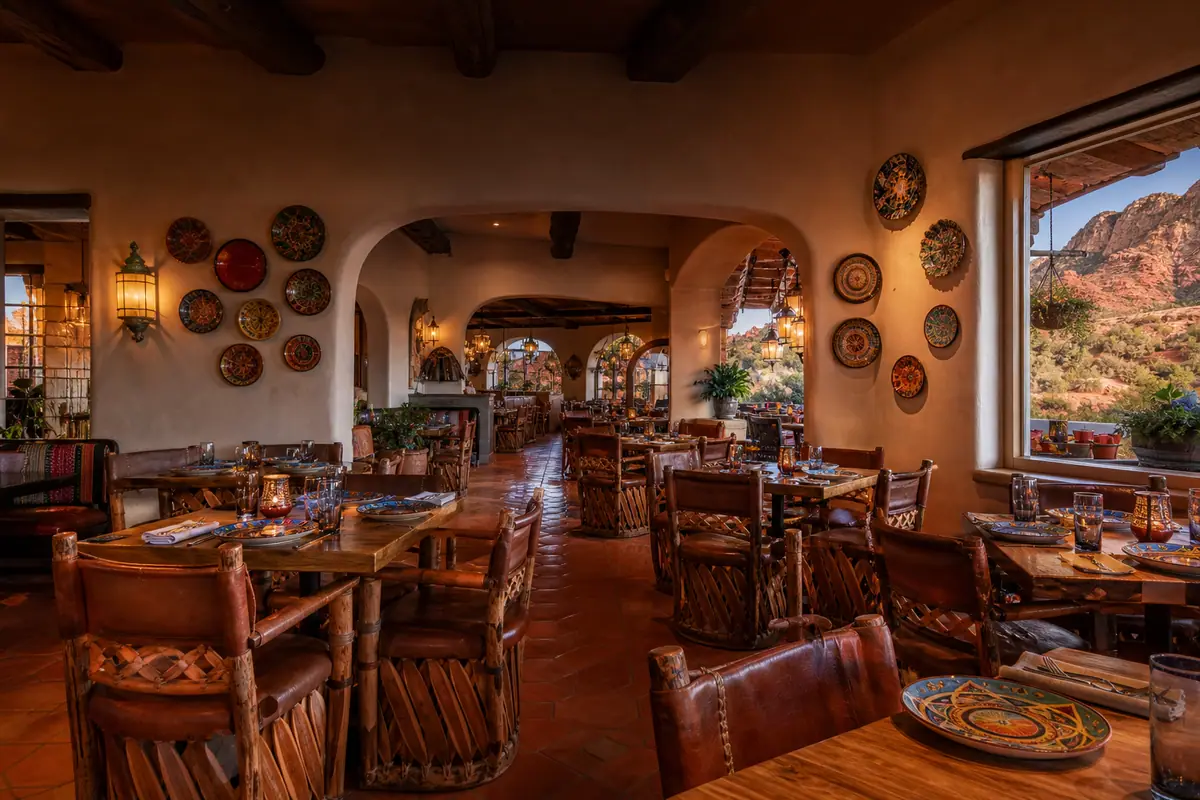 Photoreal travel-editorial view of Elote Cafe in Sedona, Arizona