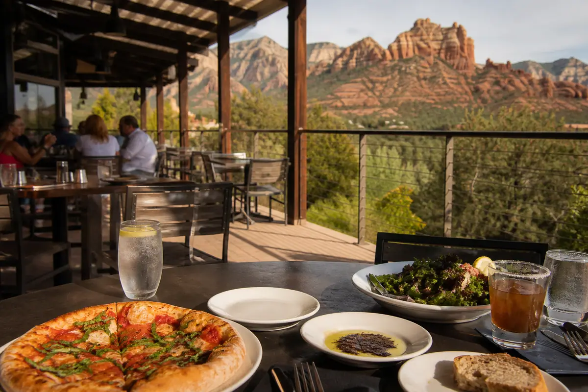 Photoreal travel-editorial view of Hideaway House in Sedona, Arizona