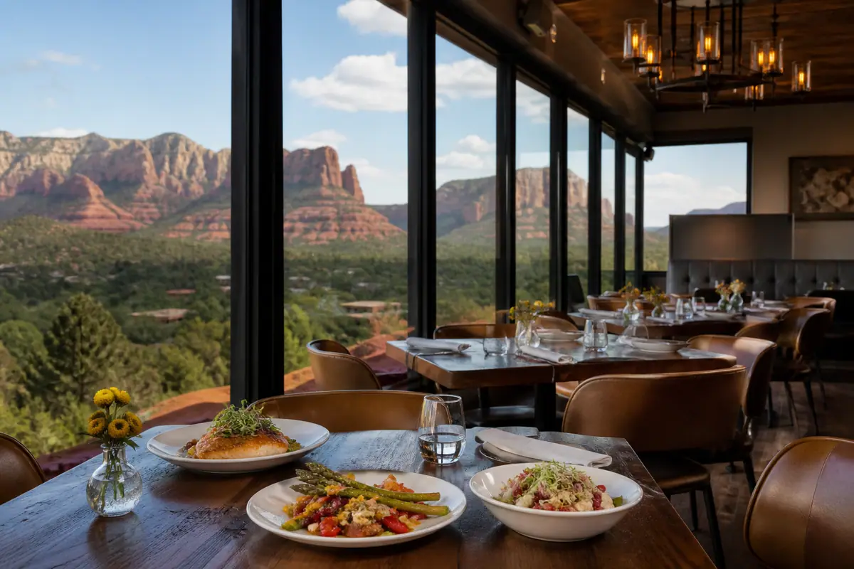 Photoreal travel-editorial view of The Hudson in Sedona, Arizona