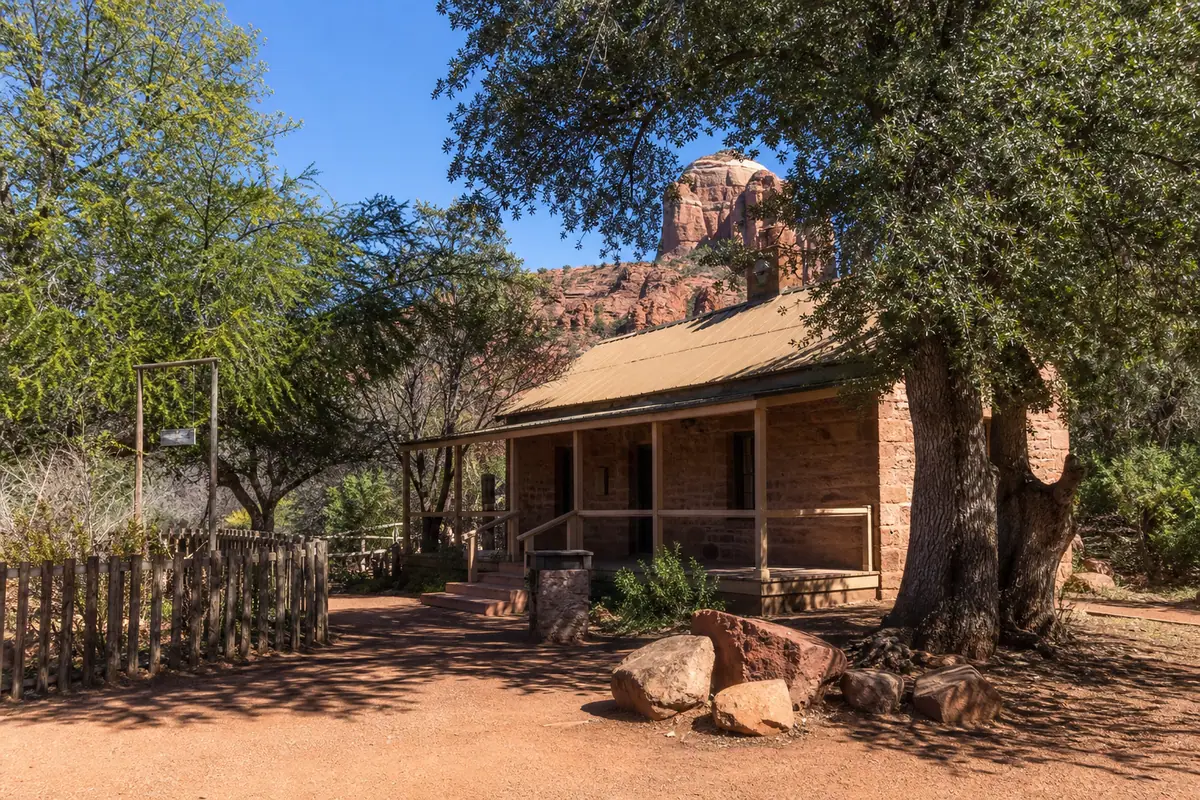 Photoreal travel-editorial view of Sedona Heritage Museum in Sedona, Arizona
