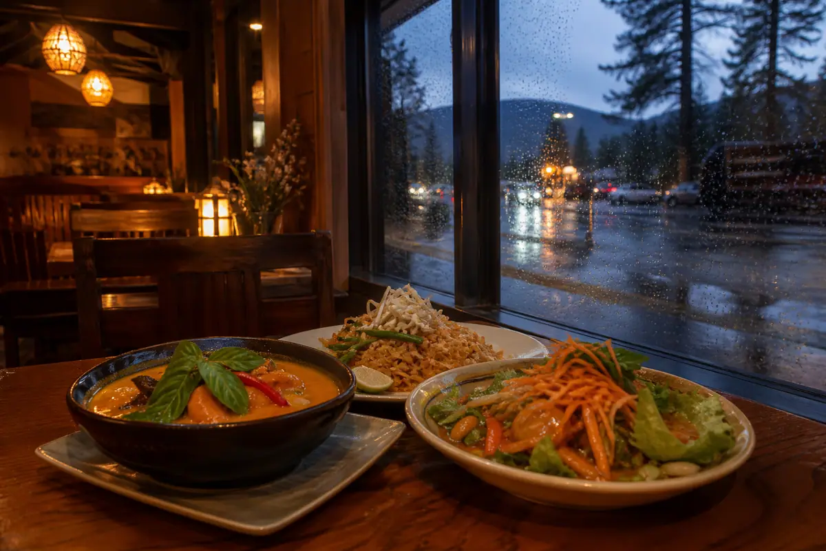 Photorealistic travel-editorial view of My Thai Cuisine in South Lake Tahoe, California