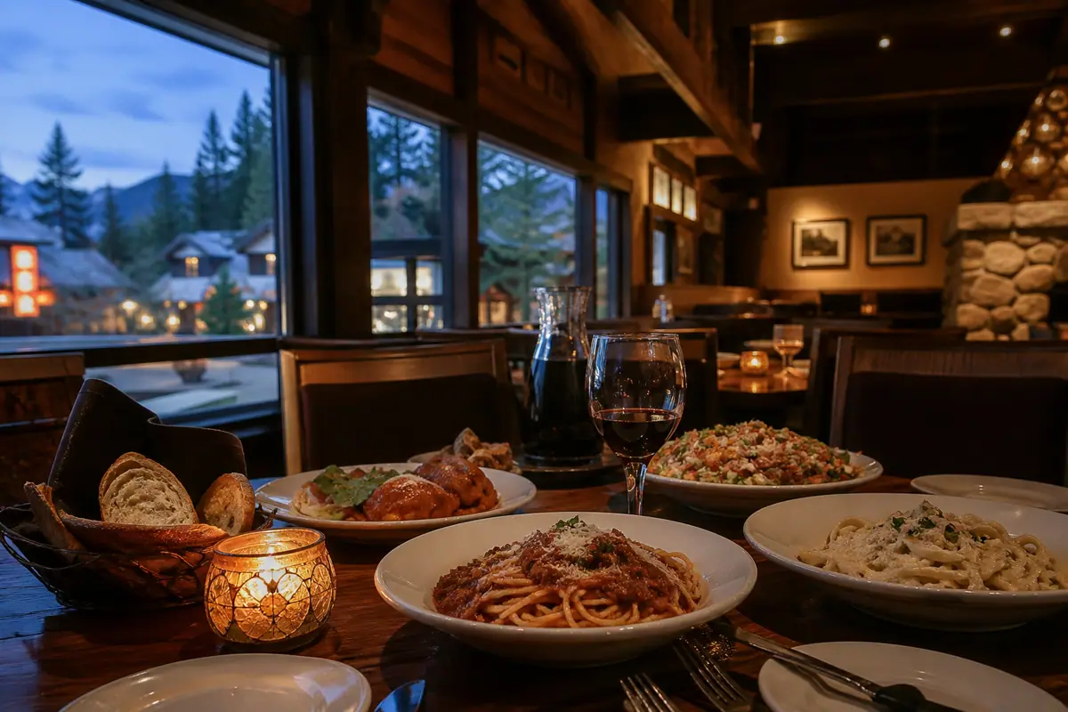 Photorealistic travel-editorial view of Scusa Italian Ristorante in South Lake Tahoe, California