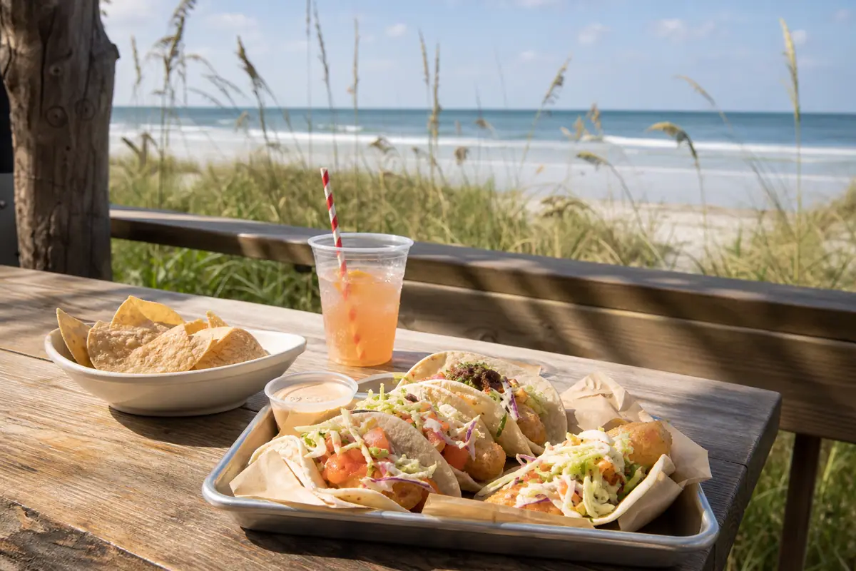 Photoreal travel-editorial view of A1A Burrito Works Taco Shop in St. Augustine, Florida