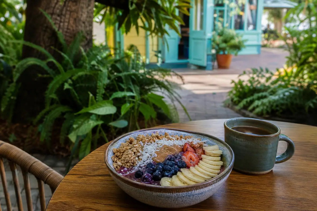 Photoreal travel-editorial view of Manatee Café in St. Augustine, Florida