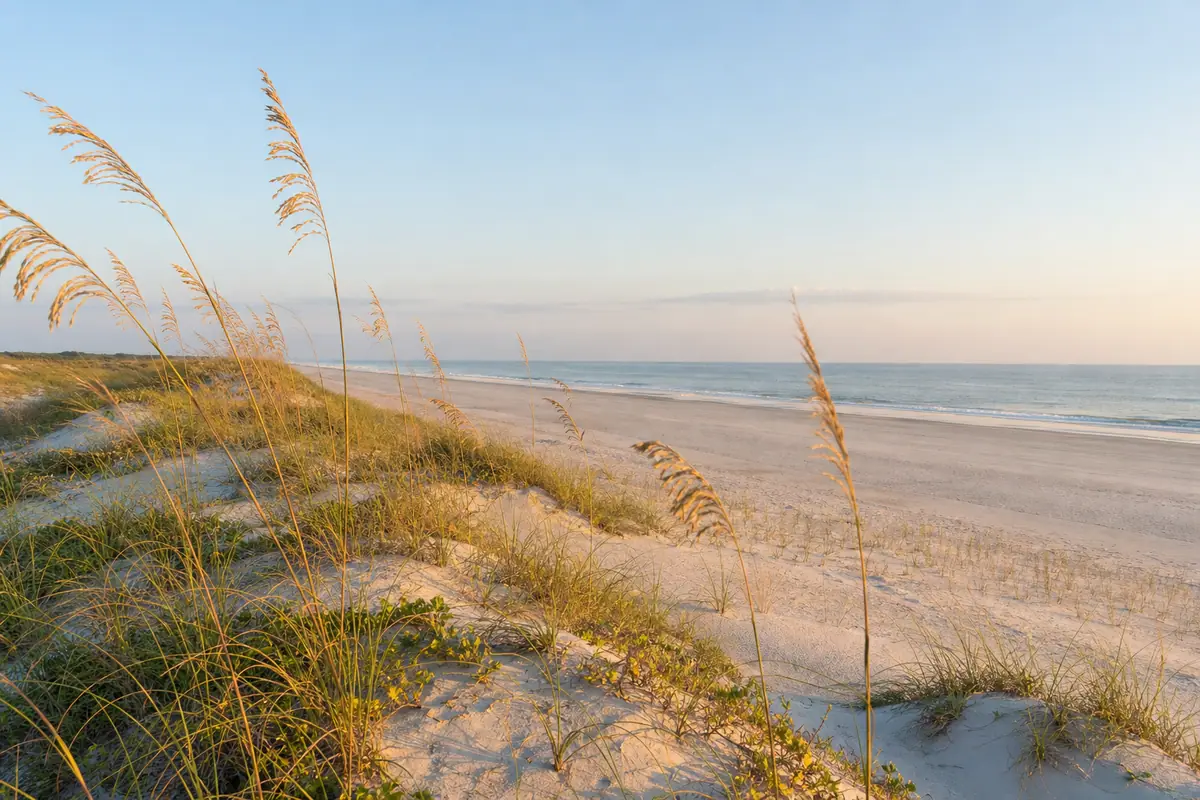 Photoreal travel-editorial view of Anastasia State Park in St. Augustine, Florida