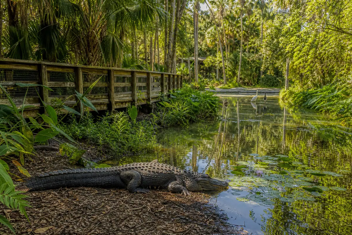 Photoreal travel-editorial view of St. Augustine Alligator Farm Zoological Park in St. Augustine, Florida