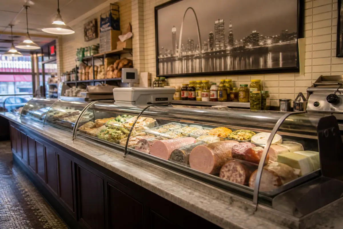 Photoreal travel-editorial view of Gioia's Deli in St. Louis, Missouri