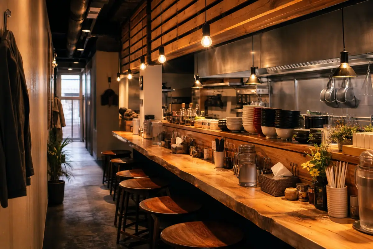 Photoreal travel-editorial view of Menya Rui in St. Louis, Missouri