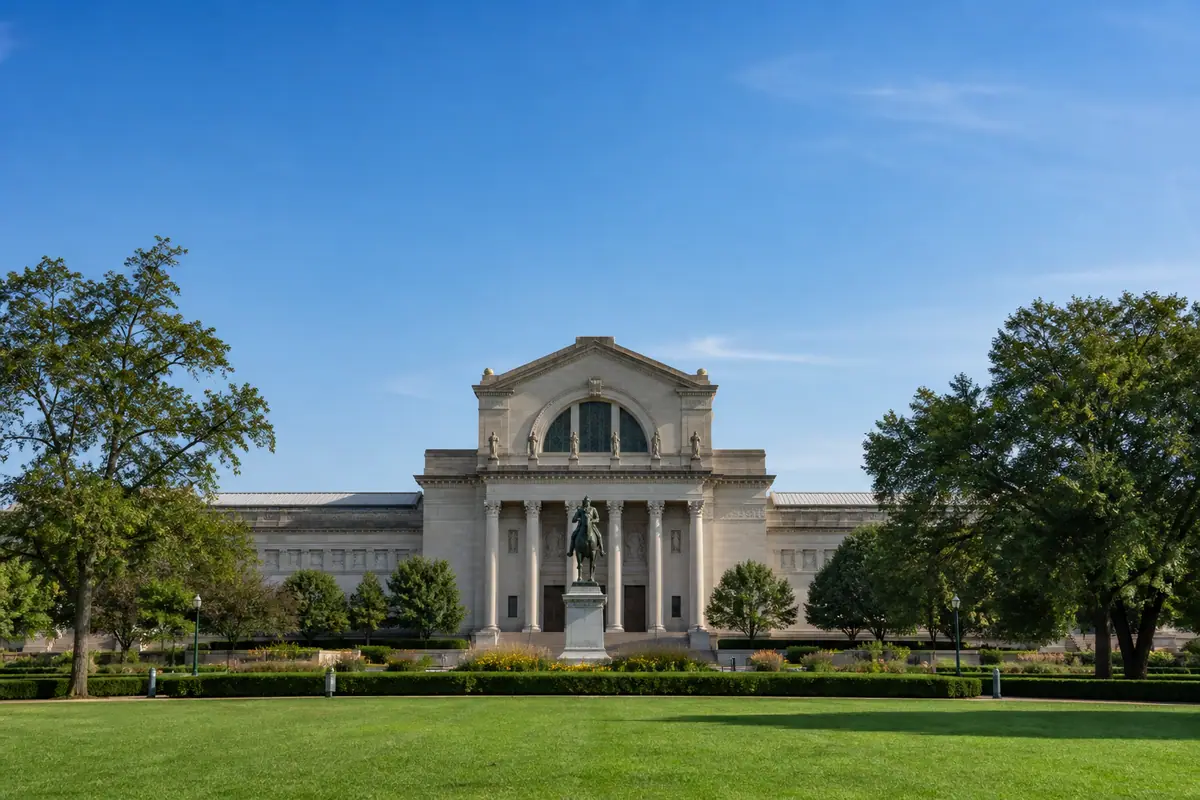 Photoreal travel-editorial view of Missouri History Museum in St. Louis, Missouri