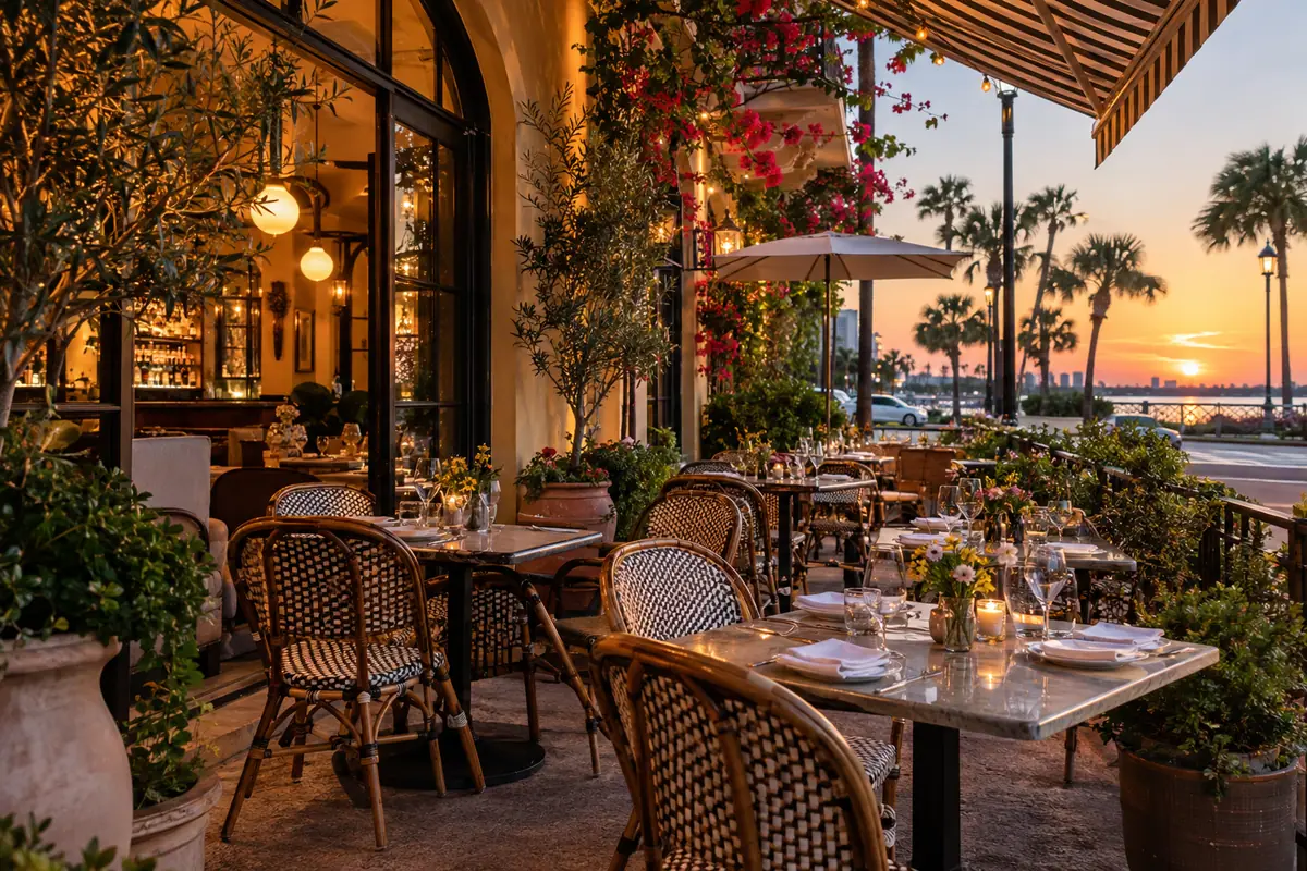 Photoreal travel-editorial view of Pia's Trattoria in St. Petersburg, Florida