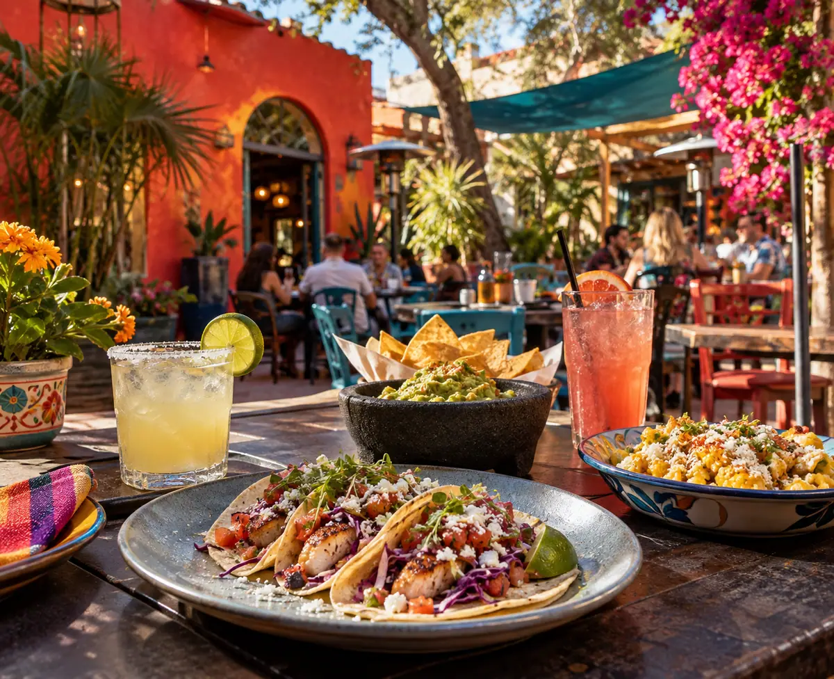Photoreal travel-editorial view of Red Mesa Cantina in St. Petersburg, Florida