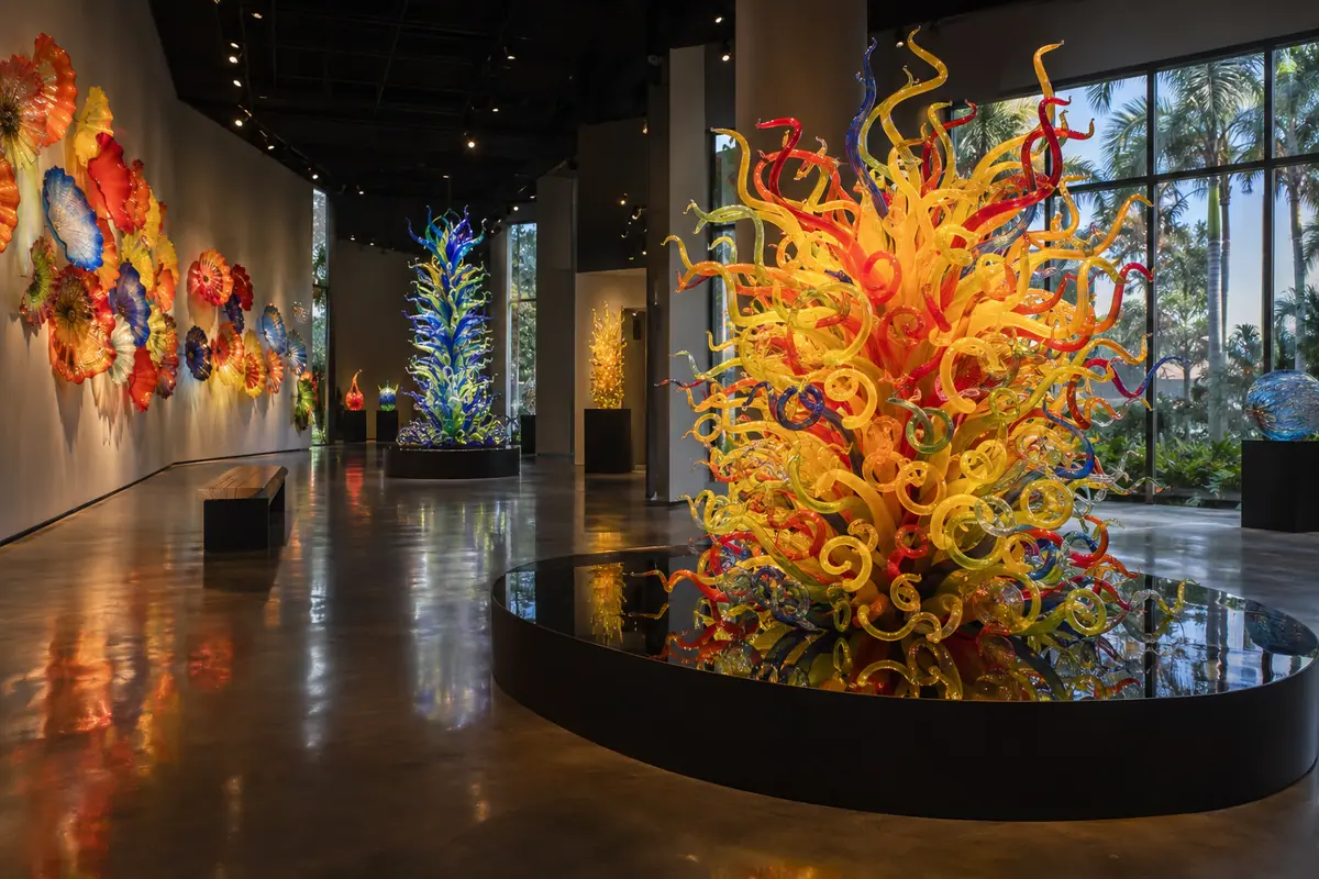 Photoreal travel-editorial view of Chihuly Collection in St. Petersburg, Florida