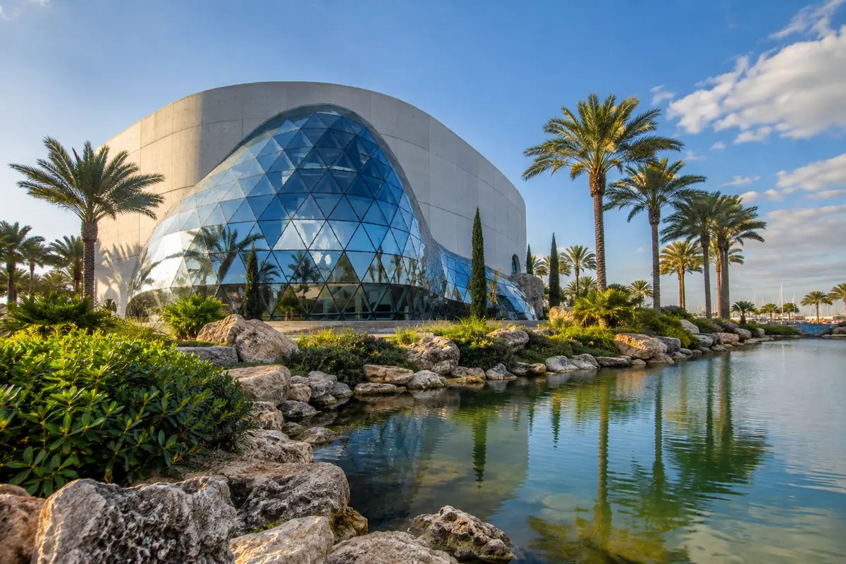 Photoreal travel-editorial view of The Dalí Museum in St. Petersburg, Florida