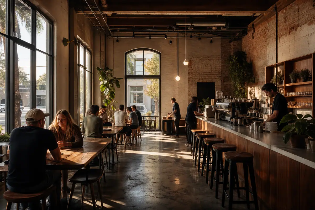 Photoreal travel-editorial dining scene representing King State in Tampa