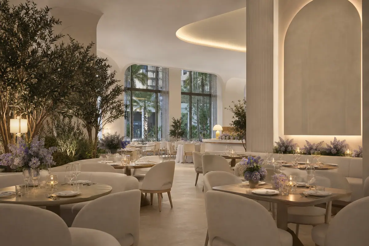 Photoreal travel-editorial dining scene representing Lilac in Tampa