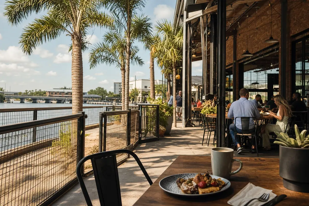 Photoreal travel-editorial dining scene representing SteelCraft in Tampa