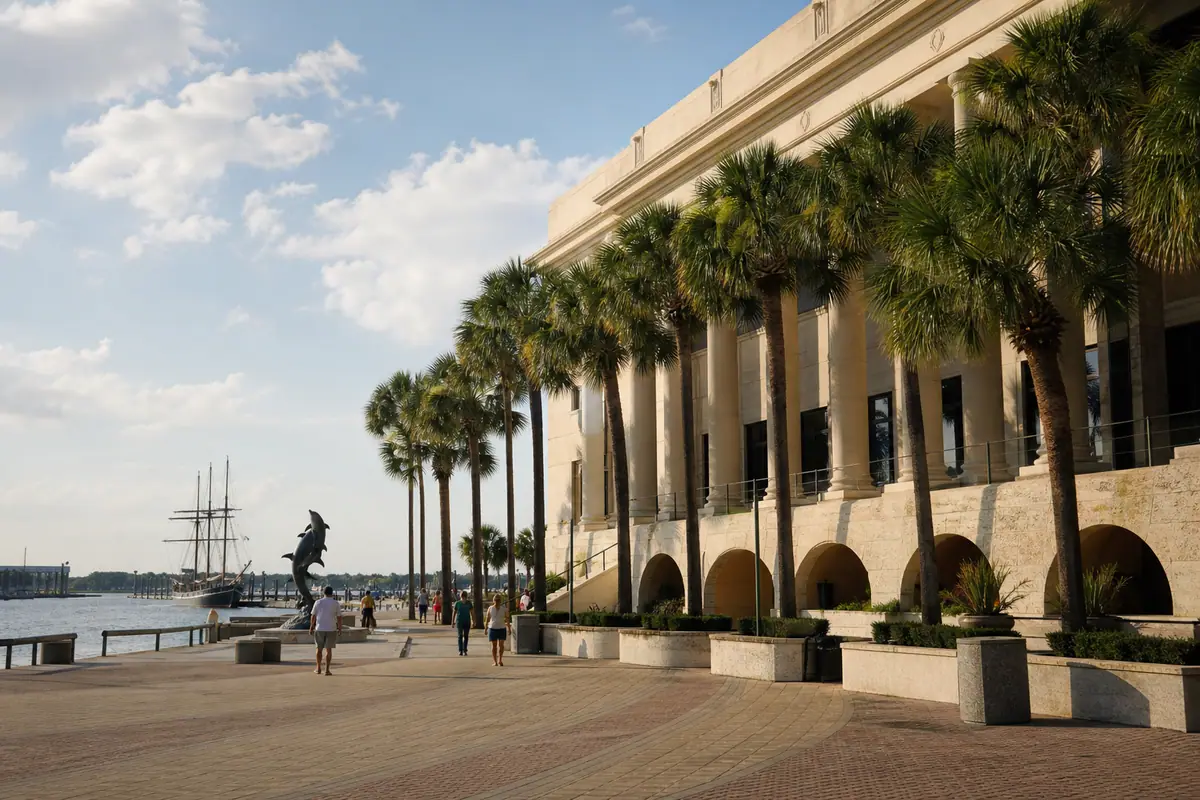 Photoreal travel-editorial scene representing Tampa Bay History Center in Tampa