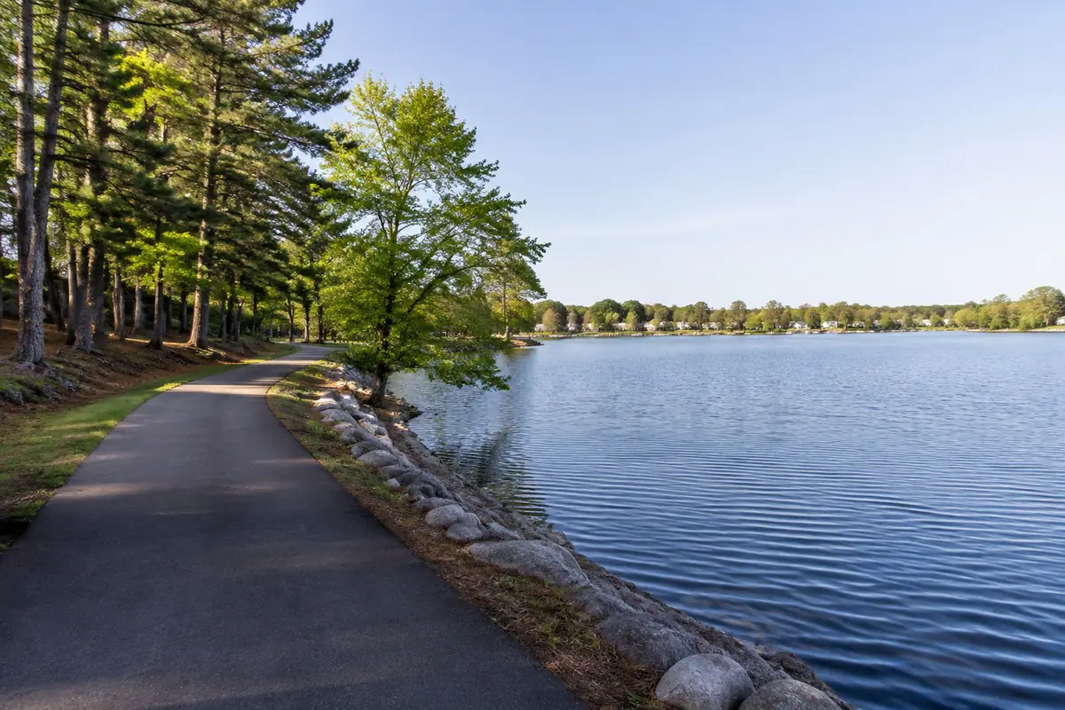 Travel-editorial view of Boardman Lake Trail in Traverse City, Michigan