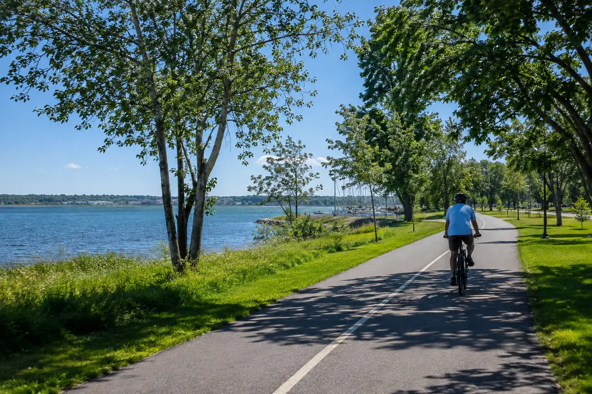 Travel-editorial view of TART Trail in Town in Traverse City, Michigan