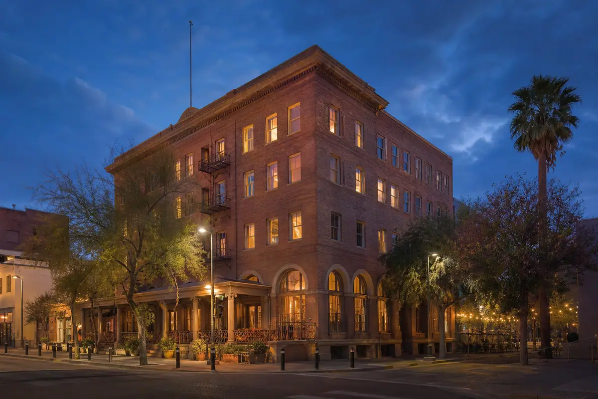 Photoreal travel-editorial view of Hotel Congress in Tucson, Arizona
