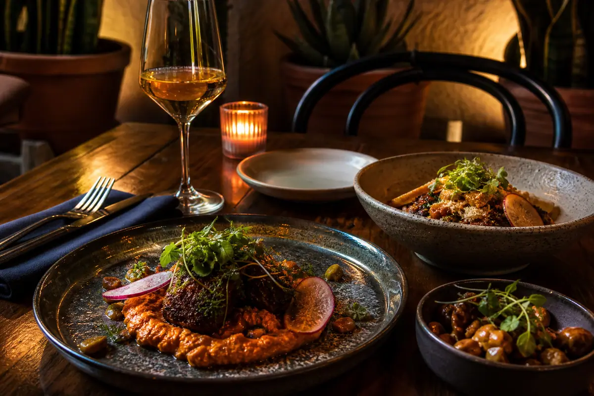 Photoreal travel-editorial view of Cafe Poca Cosa in Tucson, Arizona